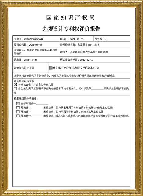 CNIPA Design Patent Right Evaluation Report