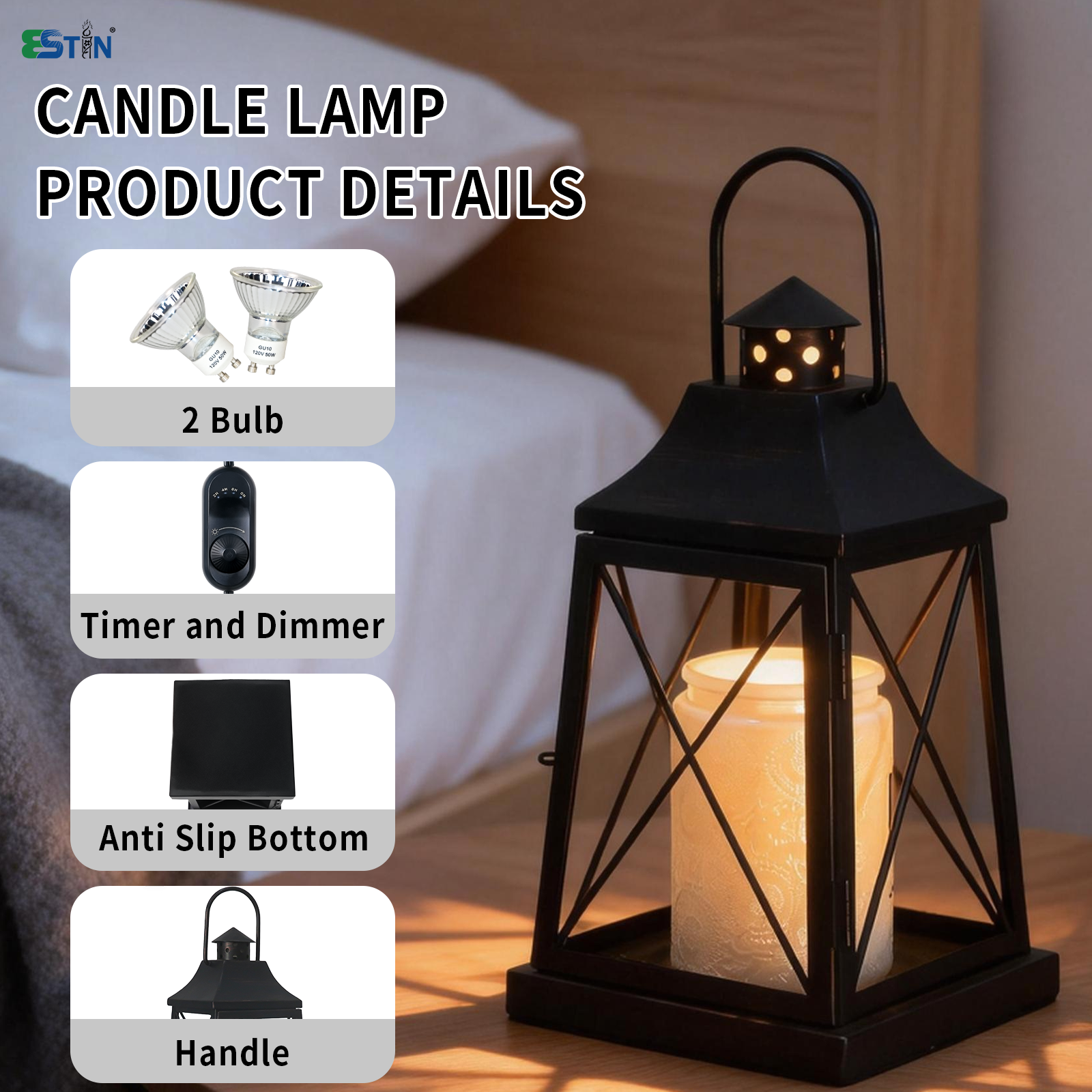Dimmable Lantern Candle Warmer with Timer, Top-Down Melt Lamp for Jar Candles