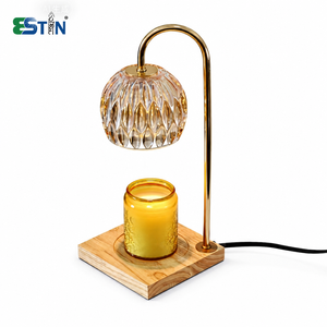 Luxury Crystal Glass Candle Warmer Lamp with Timer & Dimmer, Dimmable Electric Wax Melt Lamp with Natural Wood Base, 2 Bulbs Included
