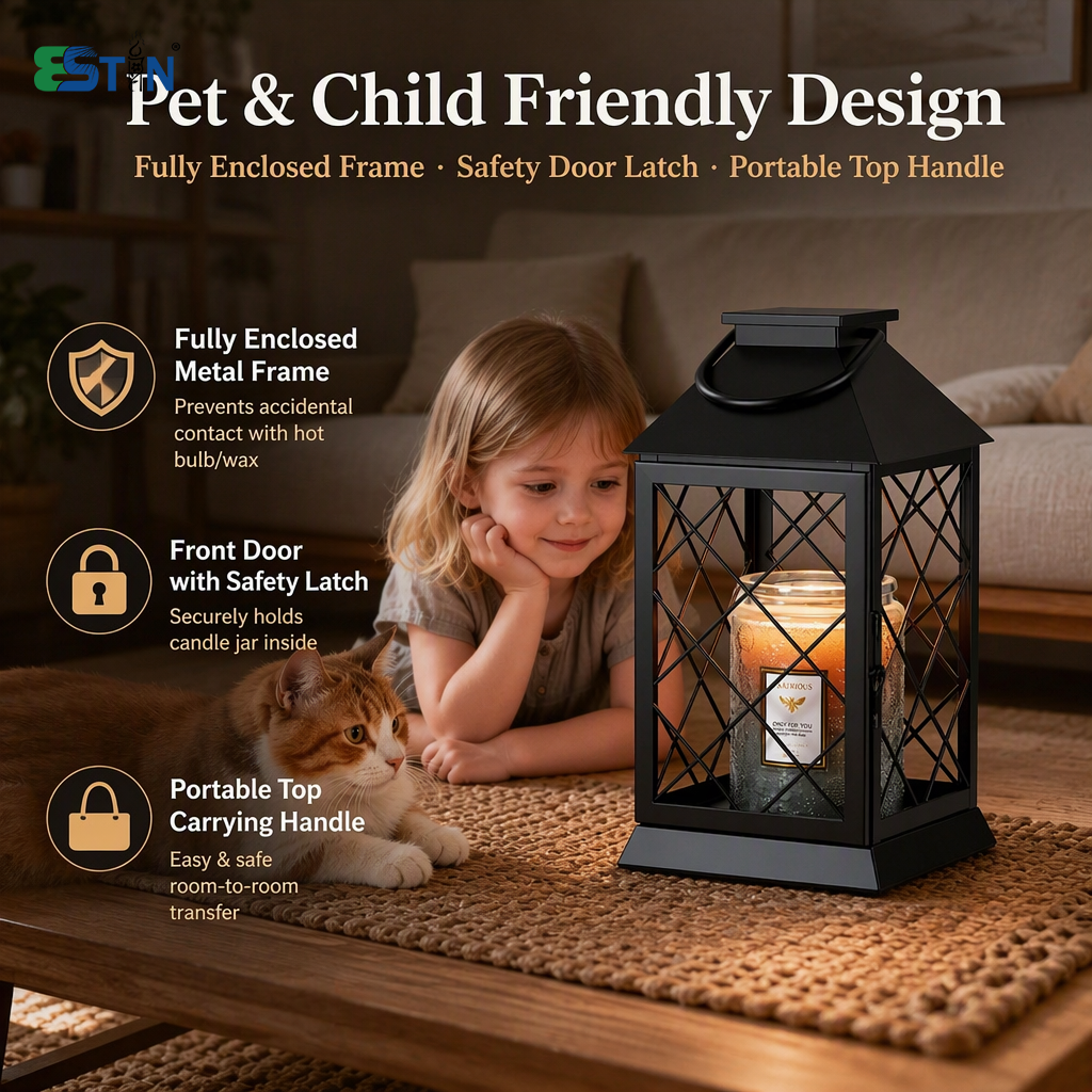 Vintage Lantern Candle Warmer Lamp – Dimmable Top-Down Candle Melter with 2/4/8H Timer