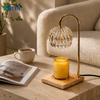 Luxury Crystal Glass Candle Warmer Lamp with Timer & Dimmer, Dimmable Electric Wax Melt Lamp with Natural Wood Base, 2 Bulbs Included