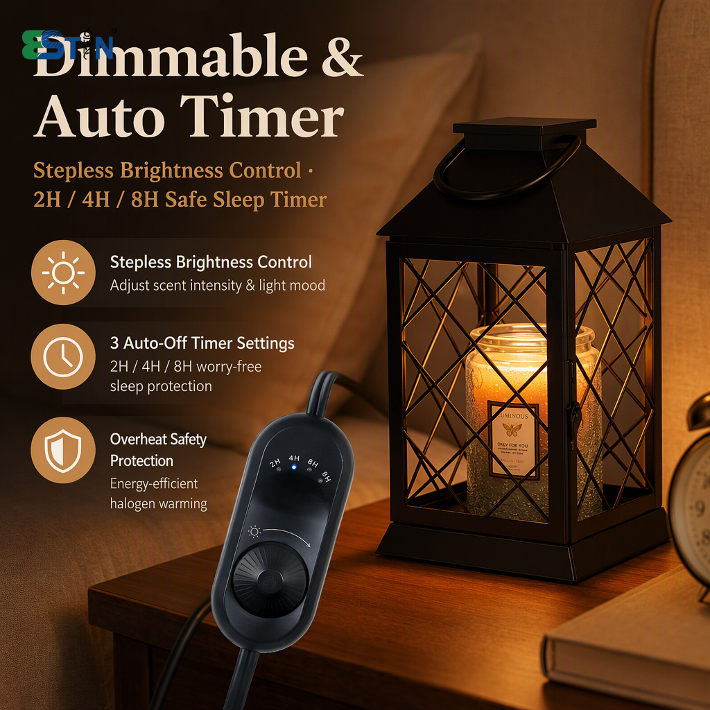 Vintage Lantern Candle Warmer Lamp – Dimmable Top-Down Candle Melter with 2/4/8H Timer