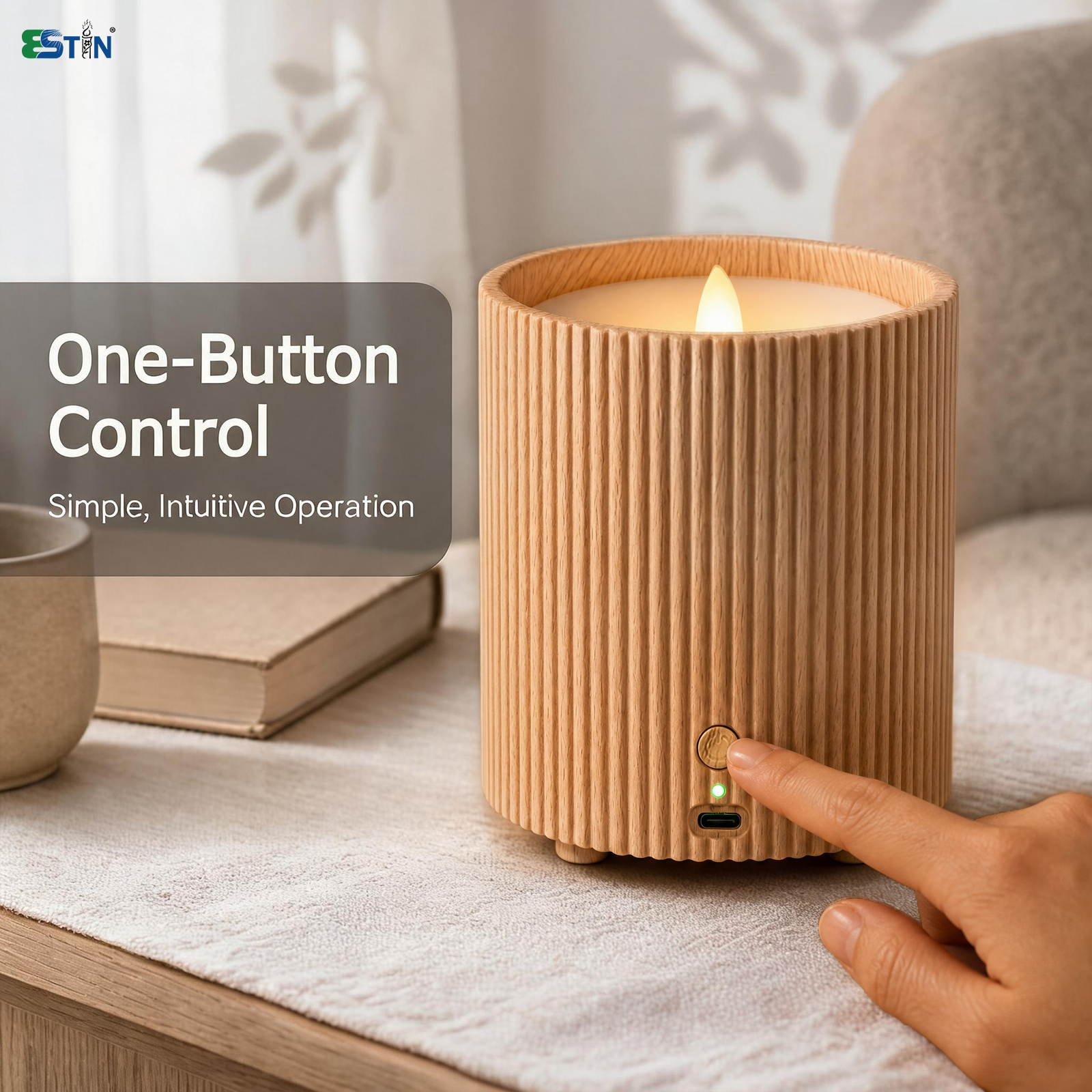 Wood Grain LED Candle Aroma Diffuser – Waterless Pure Essential Oil Fan Diffuser with 12 Refill Pads