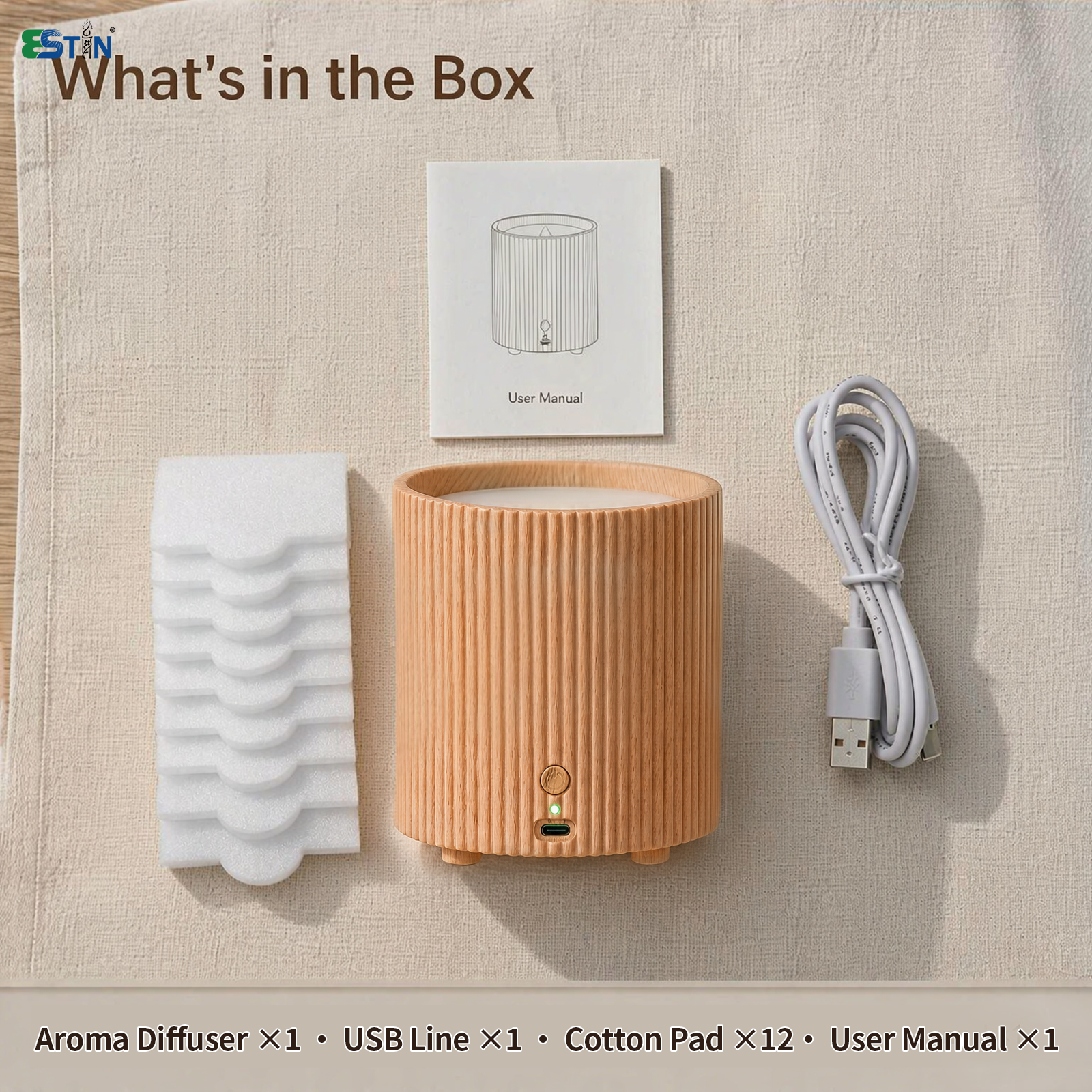 Wood Grain LED Candle Aroma Diffuser – Waterless Pure Essential Oil Fan Diffuser with 12 Refill Pads