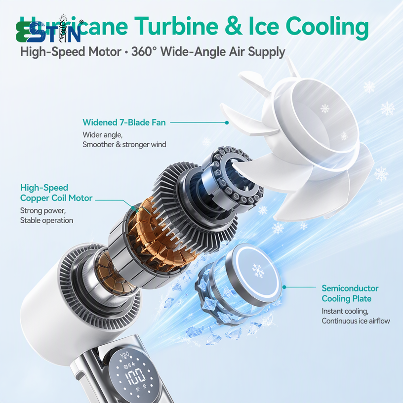 Semiconductor Cooling Handheld Fan – 100-Speed Turbo Personal Fan with Retractable Cable & 3600mAh Power Bank