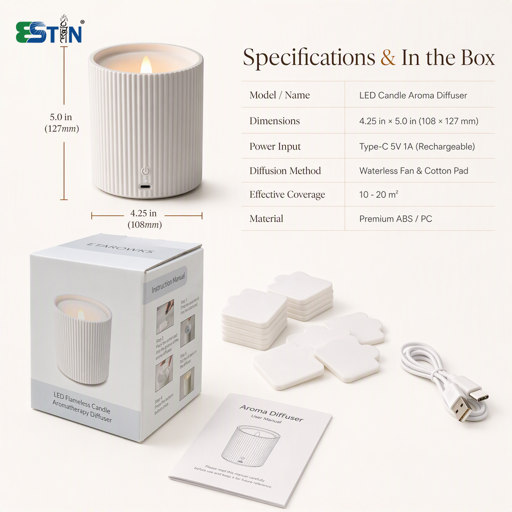 Rechargeable LED Candle Aroma Diffuser – Waterless Candle Essential Oil Diffuser